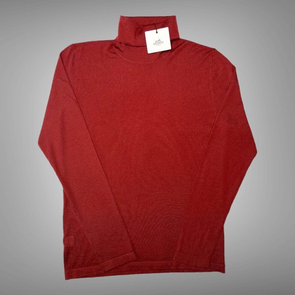 Hermes New 100% Cashmere Mens Turtleneck Sweater EU Size Medium Cassis